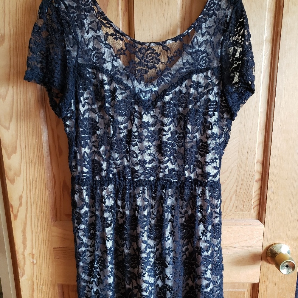 PINKY Lace Dress Lined Short Sleeve XL Black